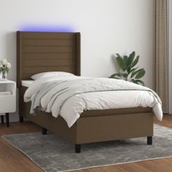 vidaXL Cama box spring colchón y luces LED tela marrón oscuro 80x200cm