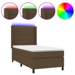 vidaXL Cama box spring colchón y luces LED tela marrón oscuro 80x200cm