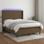 vidaXL Cama box spring colchón luces LED tela marrón oscuro 140x190 cm vidaXL Cama box spring colchón luces LED tela marrón oscuro 140x190 cm