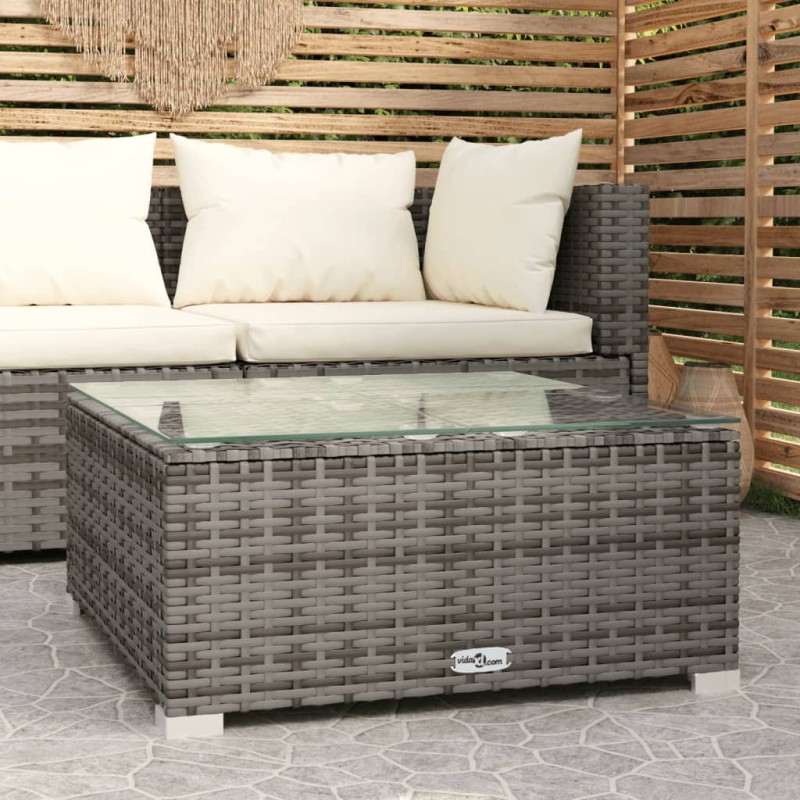 vidaXL Mesita de centro jardín ratán sintético vidrio gris 60x60x30 cm vidaXL Mesita de centro jardín ratán sintético vidrio gris 60x60x30 cm