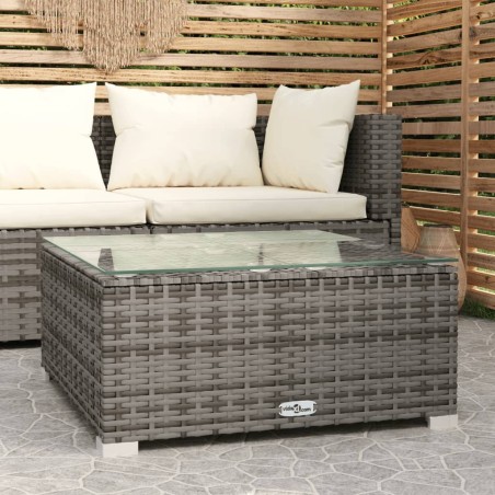 vidaXL Mesita de centro jardín ratán sintético vidrio gris 60x60x30 cm