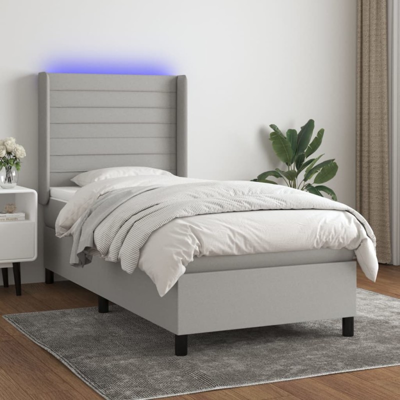 vidaXL Cama box spring colchón y luces LED tela gris claro 90x200 cm vidaXL Cama box spring colchón y luces LED tela gris claro 90x200 cm
