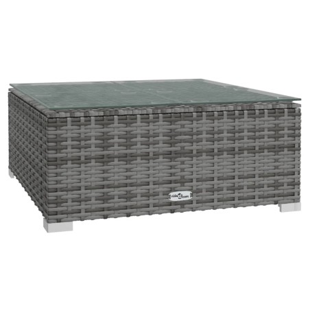 vidaXL Mesita de centro jardín ratán sintético vidrio gris 60x60x30 cm