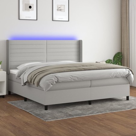 vidaXL Cama box spring con colchón tela y LED gris claro 200x200 cm