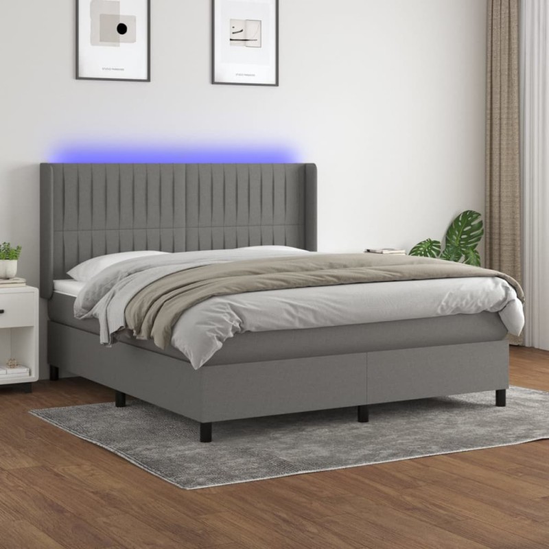 vidaXL Cama box spring colchón y luces LED tela gris oscuro 180x200 cm vidaXL Cama box spring colchón y luces LED tela gris oscuro 180x200 cm