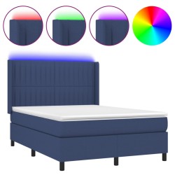 vidaXL Cama box spring colchón y luces LED tela azul 140x190 cm