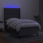 vidaXL Cama box spring colchón y luces LED tela gris oscuro 90x200 cm vidaXL Cama box spring colchón y luces LED tela gris oscuro 90x200 cm