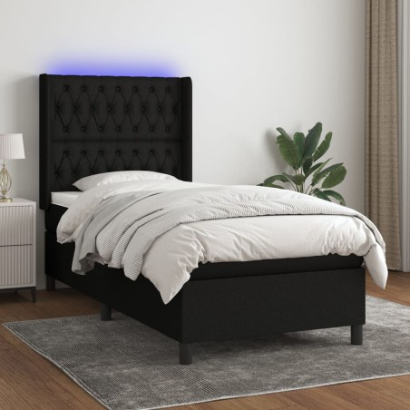 vidaXL Cama box spring colchón y luces LED tela negro 80x200 cm