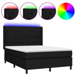 vidaXL Cama box spring colchón y luces LED tela negro 140x190 cm