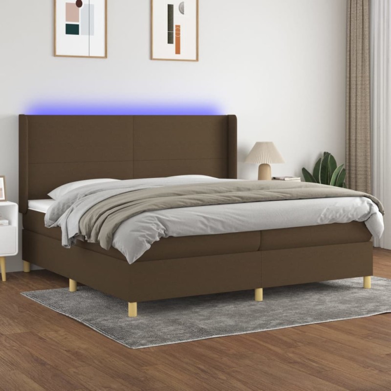 vidaXL Cama box spring colchón luces LED tela marrón oscuro 200x200 cm vidaXL Cama box spring colchón luces LED tela marrón oscuro 200x200 cm