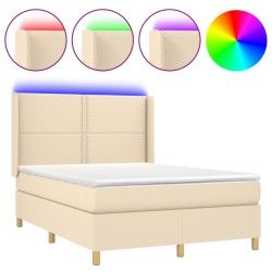 vidaXL Cama box spring colchón y luces LED tela crema 140x200 cm