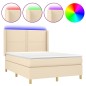 vidaXL Cama box spring colchón y luces LED tela crema 140x200 cm