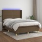 vidaXL Cama box spring colchón luces LED tela marrón oscuro 140x190 cm vidaXL Cama box spring colchón luces LED tela marrón oscuro 140x190 cm