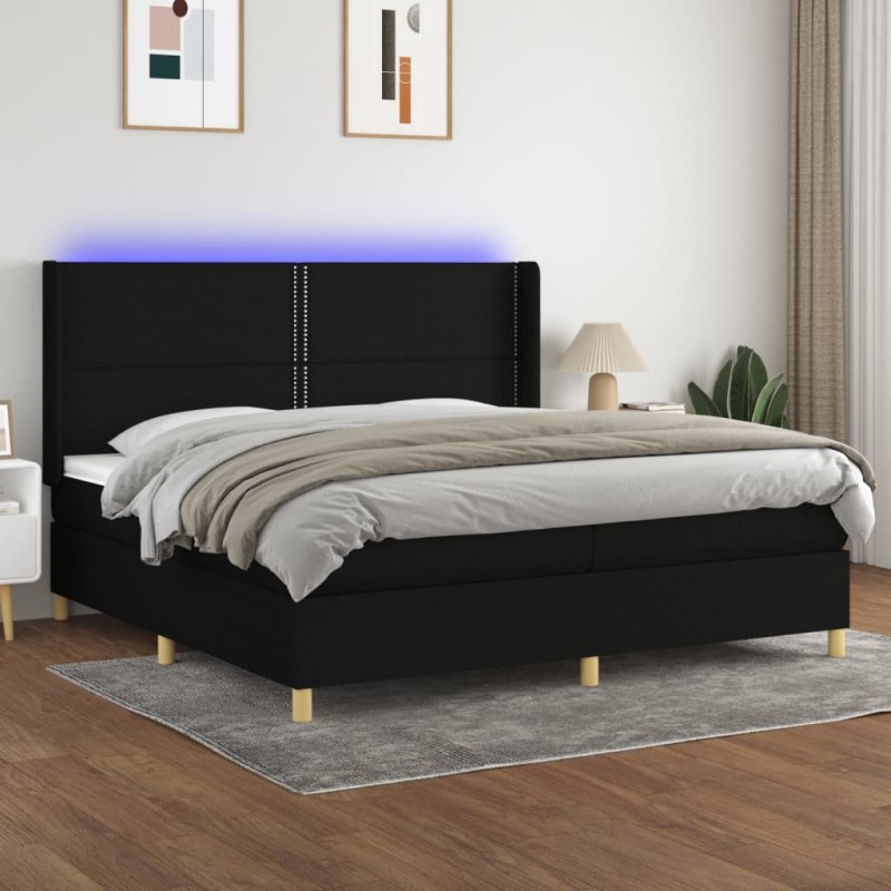 vidaXL Cama box spring colchón y luces LED tela negro 200x200 cm