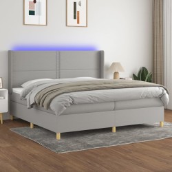 vidaXL Cama box spring con colchón tela y LED gris claro 200x200 cm