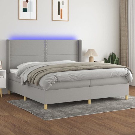 vidaXL Cama box spring con colchón tela y LED gris claro 200x200 cm