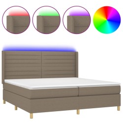 vidaXL Cama box spring colchón y luces LED tela gris taupe 200x200 cm