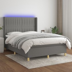 vidaXL Cama box spring colchón y luces LED tela gris oscuro 140x200 cm