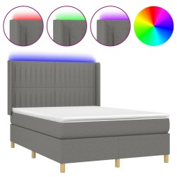 vidaXL Cama box spring colchón y luces LED tela gris oscuro 140x200 cm
