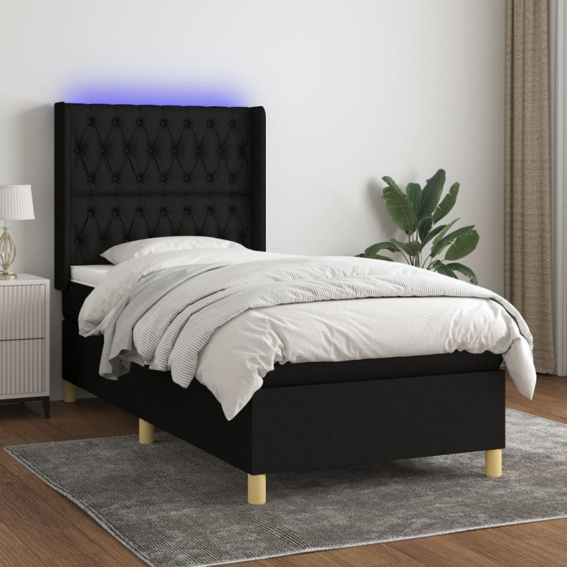 vidaXL Cama box spring colchón y luces LED tela negro 80x200 cm vidaXL Cama box spring colchón y luces LED tela negro 80x200 cm