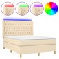 vidaXL Cama box spring colchón y luces LED tela crema 140x200 cm vidaXL Cama box spring colchón y luces LED tela crema 140x200 cm