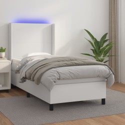 vidaXL Cama box spring y colchón LED cuero sintético blanco 80x200 cm