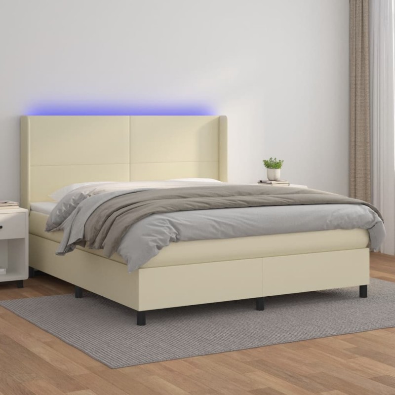 vidaXL Cama box spring colchón y LED cuero sintético crema 180x200 cm vidaXL Cama box spring colchón y LED cuero sintético crema 180x200 cm