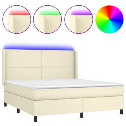 vidaXL Cama box spring colchón y LED cuero sintético crema 180x200 cm