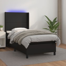 vidaXL Cama box spring colchón y LED cuero sintético negro 100x200 cm