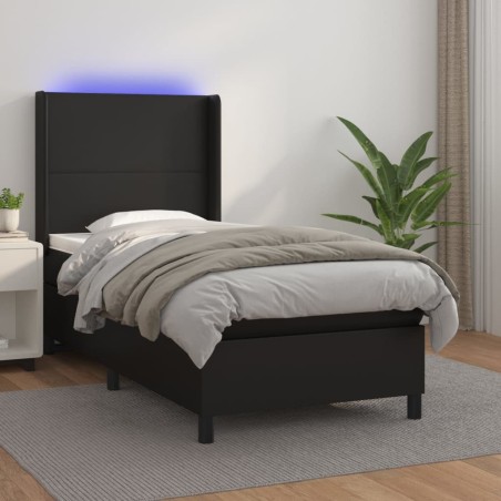 vidaXL Cama box spring colchón y LED cuero sintético negro 100x200 cm