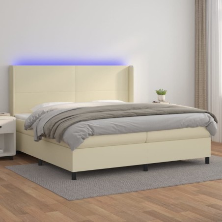 vidaXL Cama box spring colchón y LED cuero sintético crema 200x200 cm