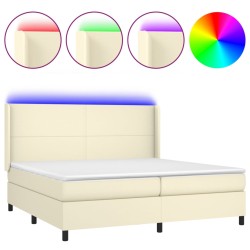 vidaXL Cama box spring colchón y LED cuero sintético crema 200x200 cm