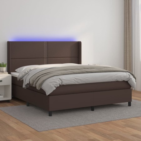 vidaXL Cama box spring colchón y LED cuero sintético marrón 180x200 cm