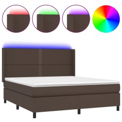 vidaXL Cama box spring colchón y LED cuero sintético marrón 180x200 cm