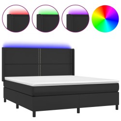 vidaXL Cama box spring colchón y LED cuero sintético negro 180x200 cm
