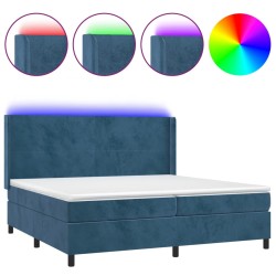 vidaXL Cama box spring colchón y LED terciopelo azul oscuro 200x200 cm