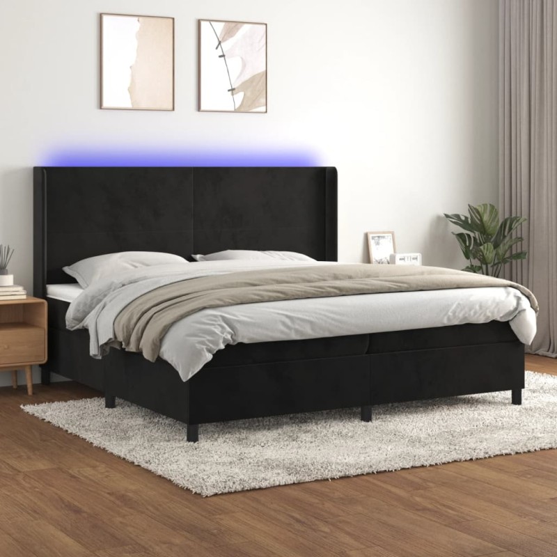vidaXL Cama box spring colchón y LED terciopelo negro 200x200 cm vidaXL Cama box spring colchón y LED terciopelo negro 200x200 cm