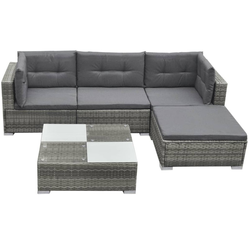 vidaXL Set de muebles de jardín 5 pzas y cojines ratán sintético gris vidaXL Set de muebles de jardín 5 pzas y cojines ratán sintético gris