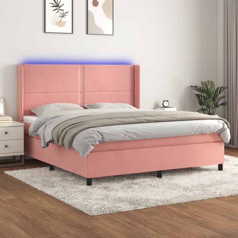 vidaXL Cama box spring colchón y LED terciopelo rosa 180x200 cm vidaXL Cama box spring colchón y LED terciopelo rosa 180x200 cm