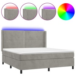 vidaXL Cama box spring colchón y LED terciopelo gris claro 180x200 cm