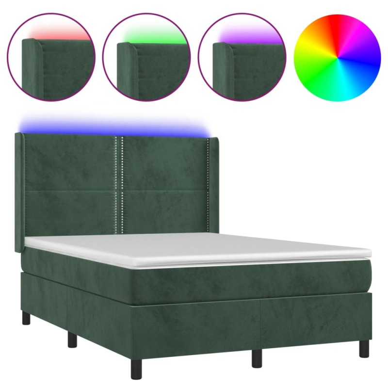 vidaXL Cama box spring colchón y LED terciopelo verde oscuro 140x200cm vidaXL Cama box spring colchón y LED terciopelo verde oscuro 140x200cm