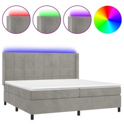 vidaXL Cama box spring colchón y LED terciopelo gris claro 200x200 cm