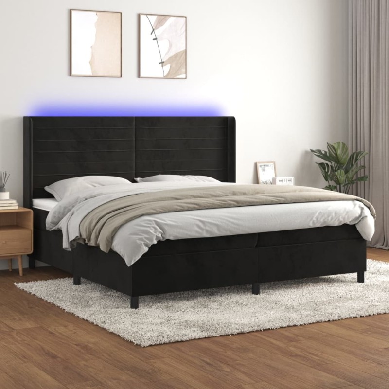 vidaXL Cama box spring colchón y LED terciopelo negro 200x200 cm