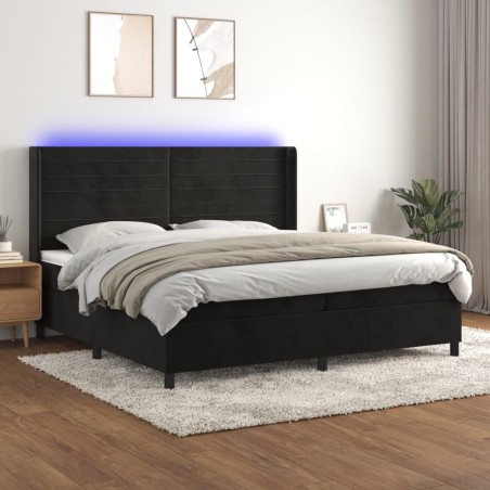 vidaXL Cama box spring colchón y LED terciopelo negro 200x200 cm