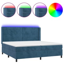vidaXL Cama box spring colchón y LED terciopelo azul oscuro 200x200 cm