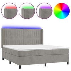 vidaXL Cama box spring colchón y LED terciopelo gris claro 160x200 cm