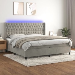 vidaXL Cama box spring colchón y LED terciopelo gris claro 200x200 cm