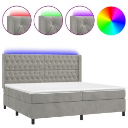 vidaXL Cama box spring colchón y LED terciopelo gris claro 200x200 cm
