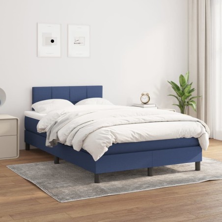 vidaXL Cama box spring con colchón tela azul 120x200 cm