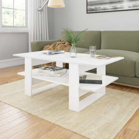 vidaXL Mesa de centro de aglomerado blanco con brillo 110x55x42 cm